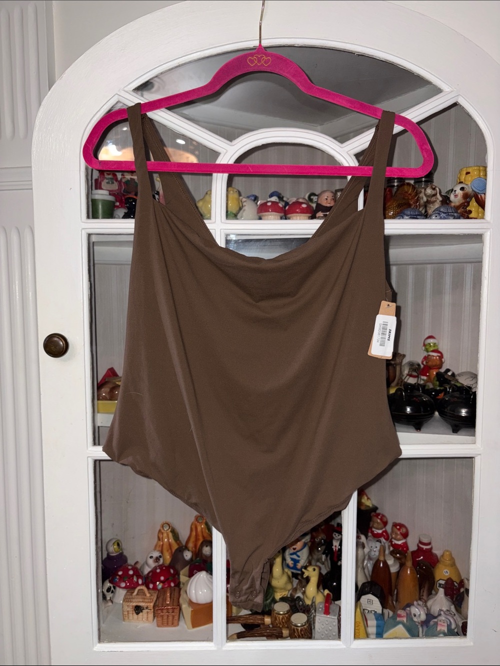 NWT SKIMS Chocolate Brown Draped Cowl-Neck Bodysuit runs small